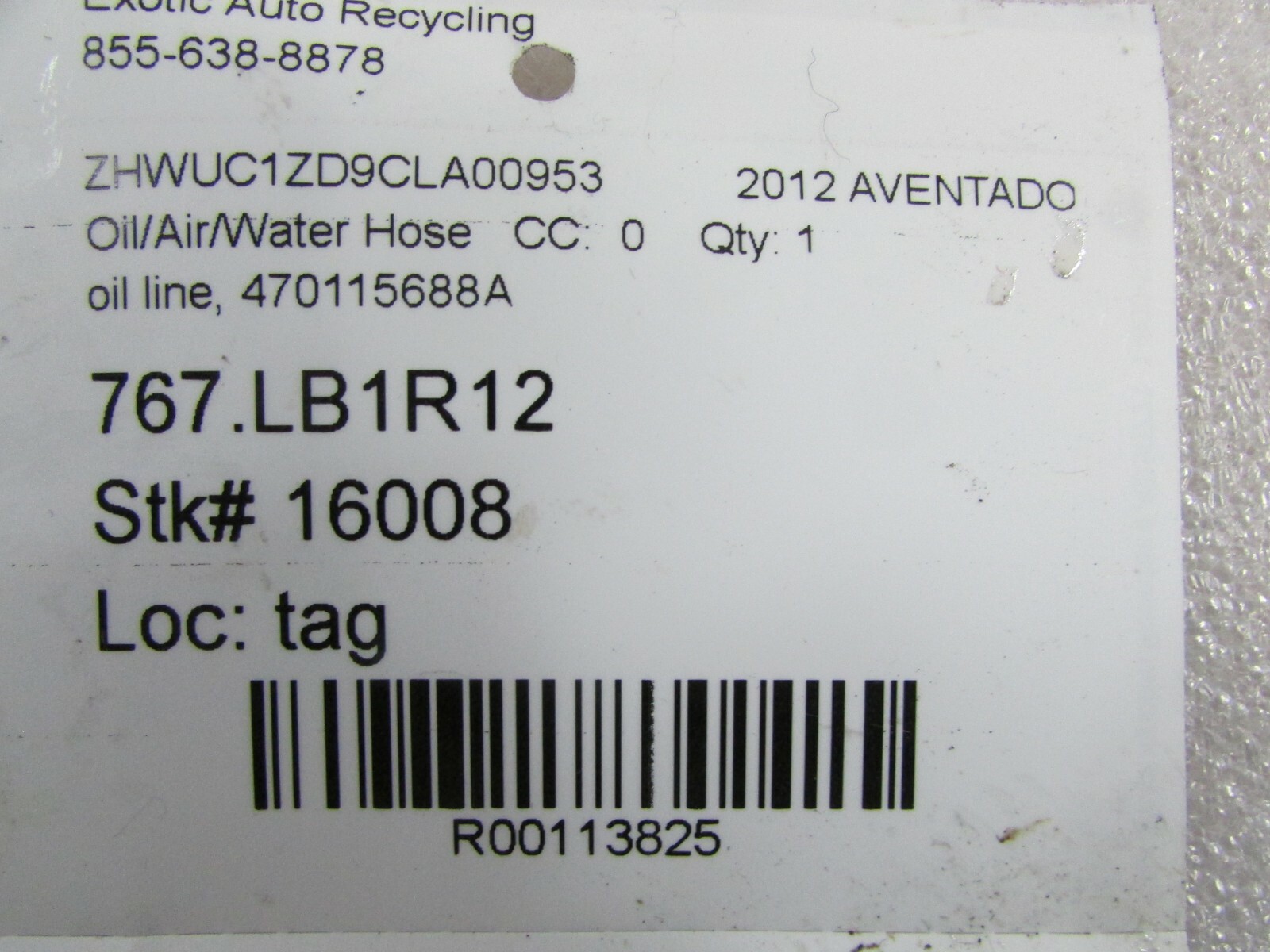 Lamborghini Aventador, Engine Oil Filter Delivery Pipe, Used, P/N 470115688A