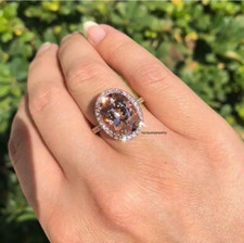 Natural Morganite 3Ct Oval Cut Halo Engagement Wedding Ring 14K Rose Gold Plated
