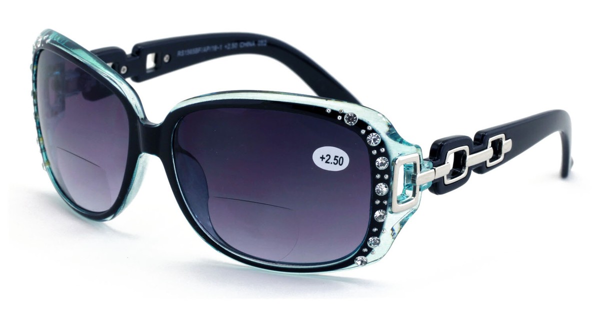 Oversized Rhinestones Women Bifocal Reading Sunglasses Reader Glasses  Vintage