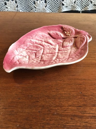Lovely Vintage Australian Pates Pottery Pink Leaf Serving Dish - Picture 8 of 9