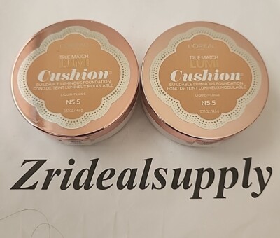 L'OREAL TRUE MATCH LUMI CUSHION FOUNDATION N5.5 PERFECT BEIGE SEALED PACK OF 2