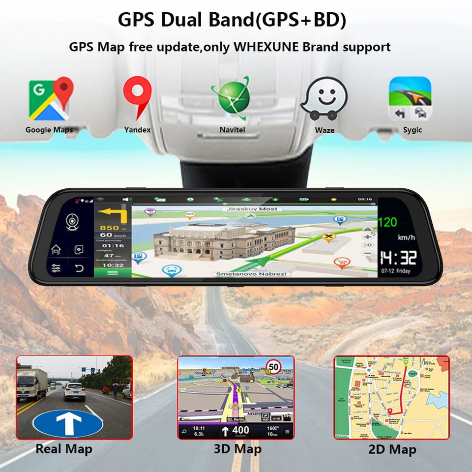 Car Dash Cam Camera 4G Android 8.1 ADAS Mirror Drive Recorder DVR GPS Navigator - Image 2 of 4