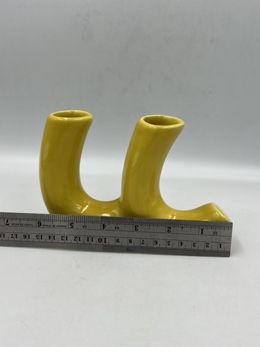 Japanese Small Yellow Ikebana Toyo Vase 2 Spouts 4" high # lvr - Picture 11 of 11