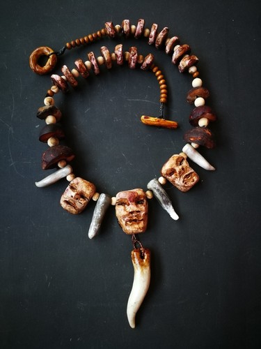 Luxury Jewelry Necklace Folkloric Boho Tribal Ethnic Handmade Natural Beads Horn - Picture 9 of 24