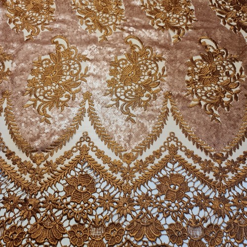 Lentejuela Bordado Encaje Borde Material Vestido Artesanal Tela de Boda 54" Metros - Imagen 11 de 12