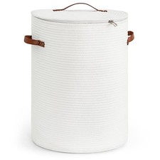 Tall Laundry Basket with Lid Clothes Laundry Hamper for Nursery, Cotton White
