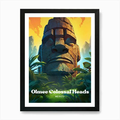 Olmeken Kolossale Köpfe Mexiko Statue Gerahmt Wandbild Poster Leinwanddruck Bild