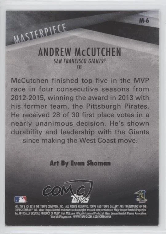 2018 Topps Gallery Masterpiece Andrew McCutchen #M-6 - Image 2 of 2