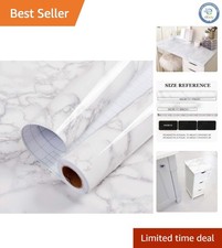 Glossy Marble Peel and Stick Wallpaper - Elegant Gray/White Vinyl Wrap 11.8"x...
