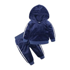Boys Girls 2 Pcs Velour Tracksuit Sweatsuit Long Sleeve Pullover Hoodie  Ela...