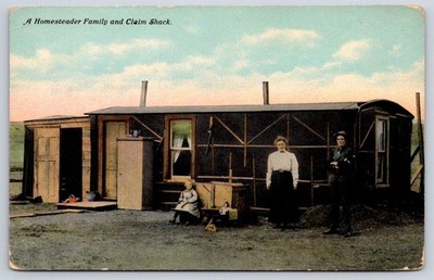 Homesteader Family Claim Shack vintage postcard farm life 1900s
