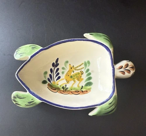 Handmade & Painted Mexican Majolica Ceramic Turtle Tray -Gorky González Workshop