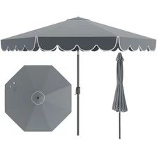 10 FT Patio Umbrella w/ Crank Tilt Adjustment Ruffles Vented Top 8 Ribs
