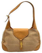 Auth GUCCI Jackie Raffia Leather Brown Beige 001.090.1392 Shoulder Bag NS121619