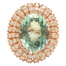 Natural Aquamarine and Diamond 14K Solid Rose Gold Ring