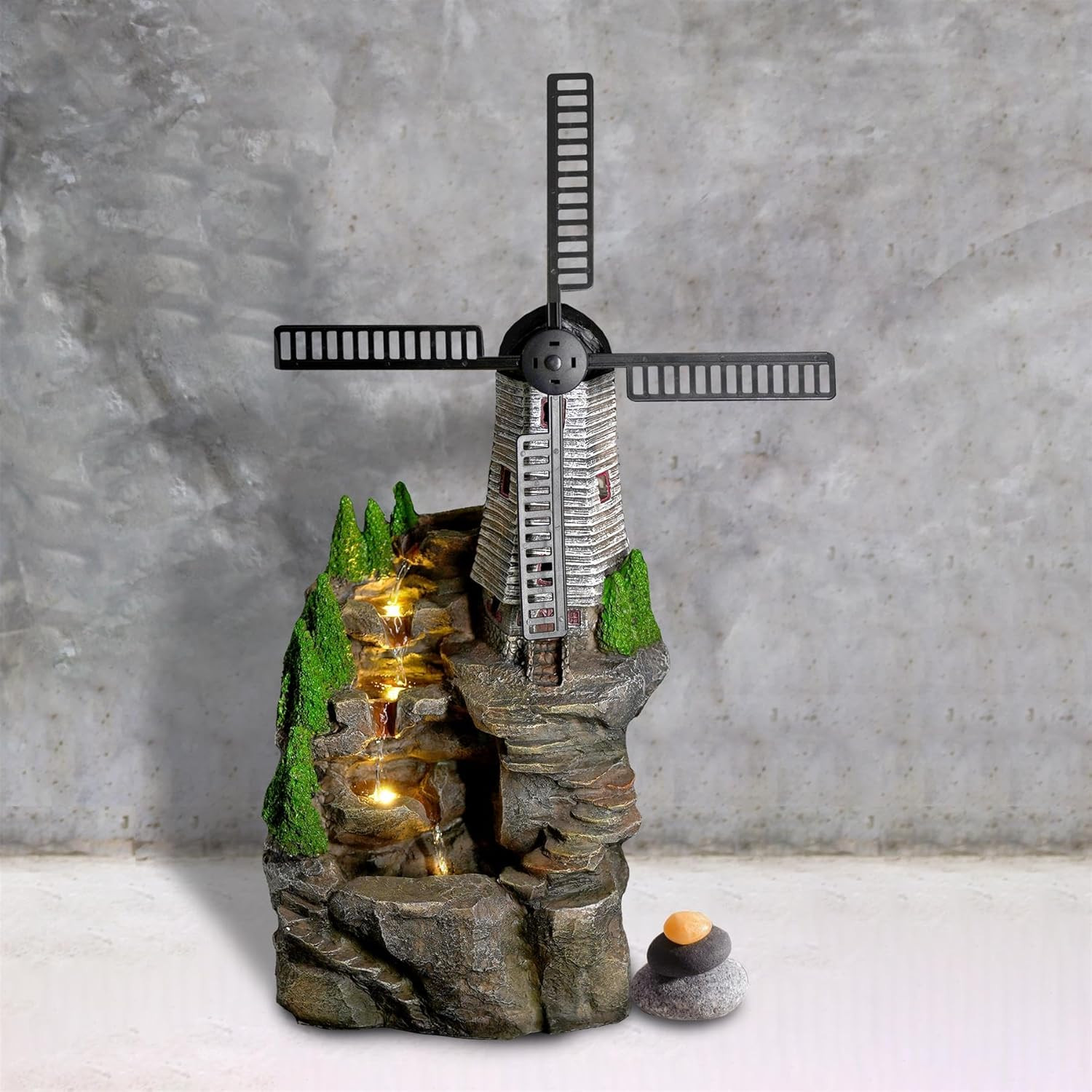 Garden Water Feature Windmill Fountain LED Cascading Outdoor Home Mains Powered
