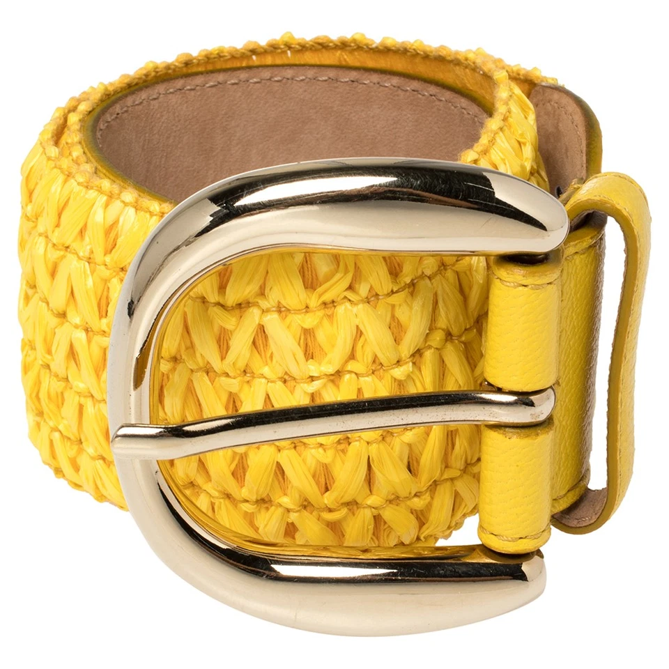Dolce & Gabbana Yellow Leather and Straw Elastic Waist Belt 70 CM - Image 2 of 4