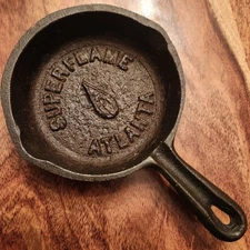 Cast Iron Mini Advertising Skillet, "SUPERFLAME ATLANTA", Pitted