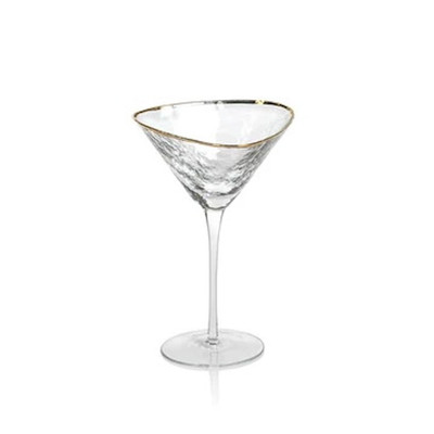 Zodax Aperitivo Triangular Stemware Or Glassware - Clear Gold Rim - Set Of 4