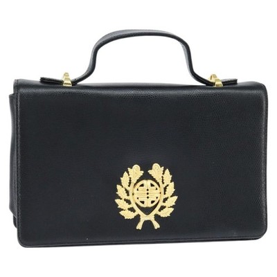GIVENCHY Hand Bag Leather Black Gold Auth bs30415