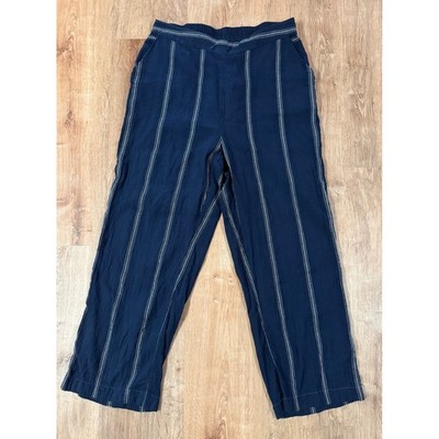 Vero Moda Blue Striped Wide Leg Cropped Elastic Waist Pants Women's Size XL