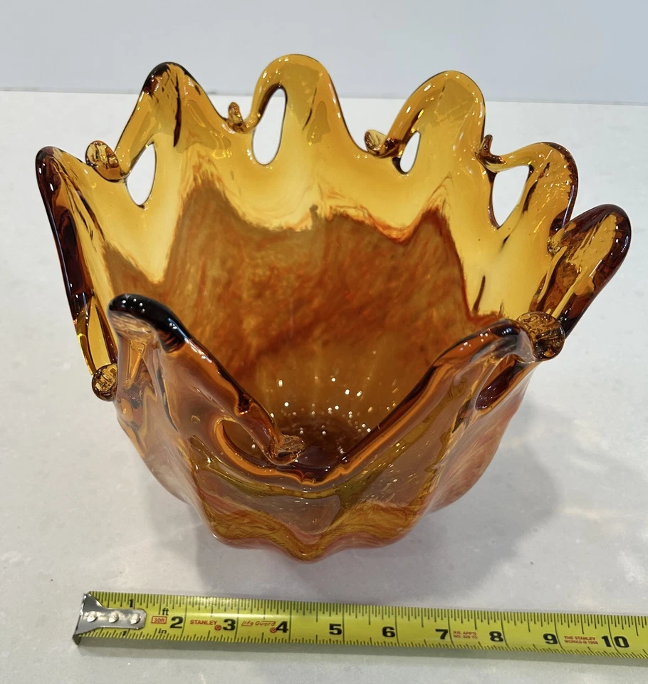 MCM винтажный 10» белый кристалл «Murano Lavorazione» итальянский художественное стекло чаша янтарного тона - Изображение 4 из 4