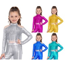 Sparkly Tassels Latin Dance Shirt for Girls Jazz Hip Hop Disco Dancing Party Top