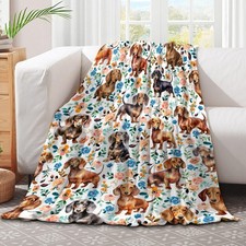 JLJOYLIVELY Dachshund Blanket, Wiener Dog Throw for Boys Girls, Floral Patter...