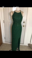 Green Long Beaded Sequin Evening Gown Homecoming Prom Wedding Dress Size Medium