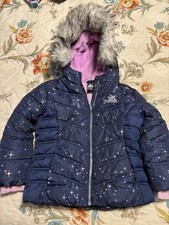 ZeroXposur Girls Puffer Jacket Navy Star Print Hooded Pink Lining Size 4/5