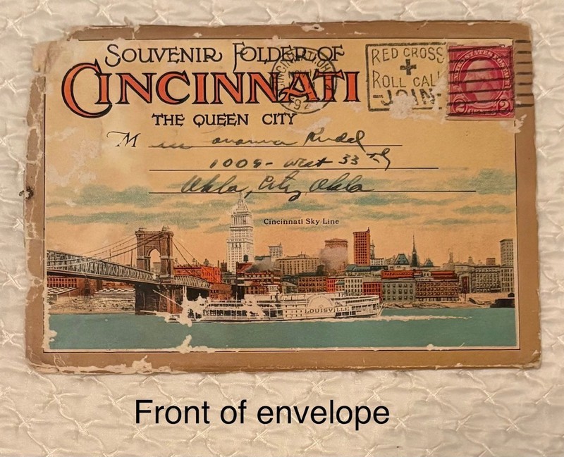 Vintage 1920's SOUVENIR FOLDER of CINCINNATI photo booklet w/stamp+postmark rare