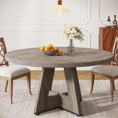  Farmhouse Dining Table, 47 Inch Round Dinner Table for 4 (Grey)