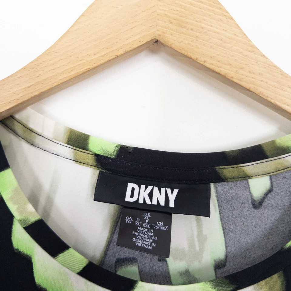 Blusa Jersey DKNY Negra Verde Abstracta Talla XL Manga Organza Foto 4 de 4