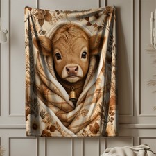 Blanketed Baby Calf Coral Fleece Blanket Cute Farm Animal Decor