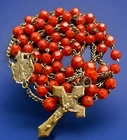 Vintage Catholic Red Milk Glass Petite 13” Rosary, Silver Tone Crucifix