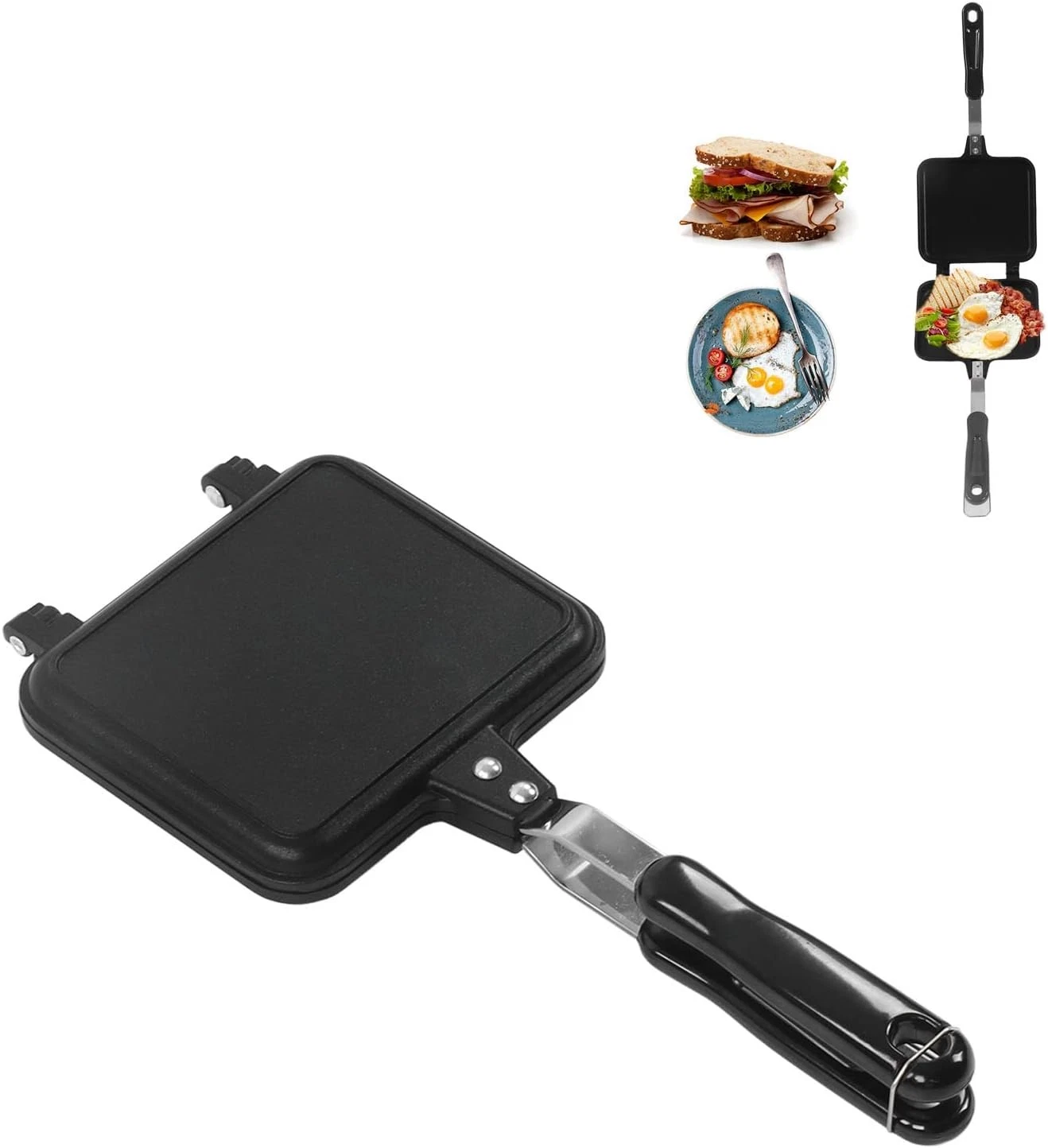 Double Sided Frying Pan Sandwich Grill Maker W/ Non Stick Cast Iron Grilling
Opens in a new window o