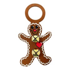 Gingerbread Man Leather Christmas Sleigh Bell Door Knob Hanger Made in USA