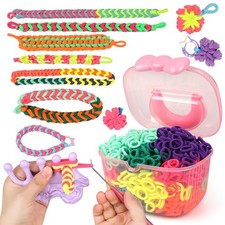 DIY Bracelet Making Kit - 1200 Colorful Elastic Cloth Bands for Girls Boys Gift