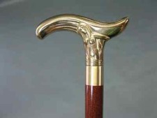 Victorian Brass Handle Walking Stick - Vintage Wooden Cane - Antique Style Gift