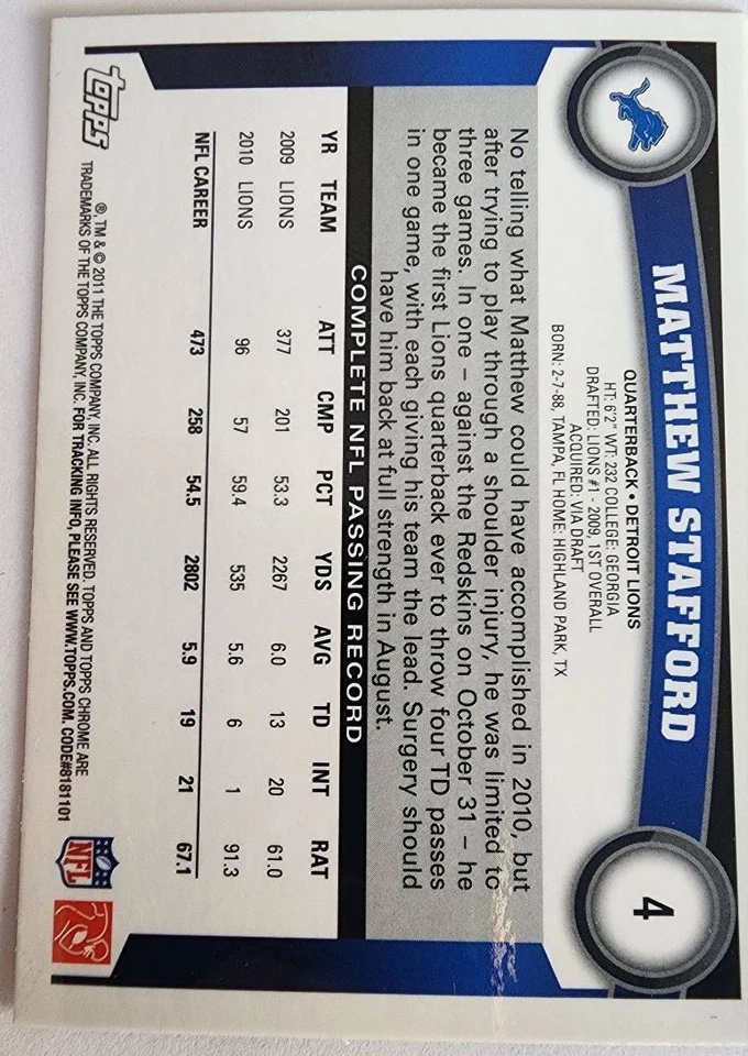 2010 Topps Tribute Quad Autographs Matt Ryan/Joe Flacco/Matthew Stafford/Mark - Image 2 of 2