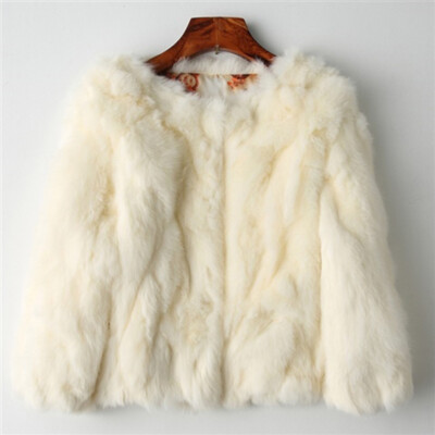 New Winter Women Rabbit Fur Coats Lady Snow Short Outwear Jacket Warm Garment
