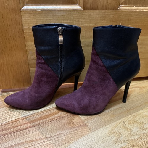 Charles David weinrot Wildleder/schwarz Leder Mode High Heel Stiefel Größe 6 1/2