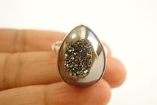 Mettallic Titanium Drusy Druzy Quartz 925 Sterling Silver Ring Size 8