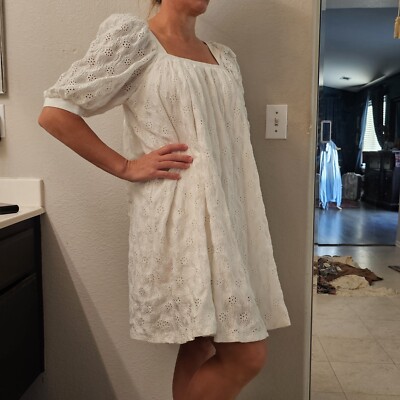 65% OFF Maeve Anthropologie White Midi Dress Square Neck Size Small Puff  Sleeves | eBay