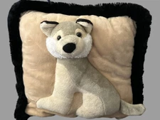 12" 3D Coyote Wolf Plush Tan with Black Outer Fluff Pillow
