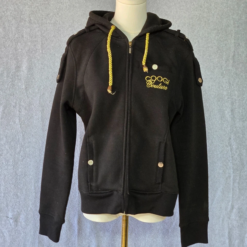 COOGI Couture Hoodie Womens Size X-Large Black Rhinestones Eagle Floral Full Zip - Image 3 of 4