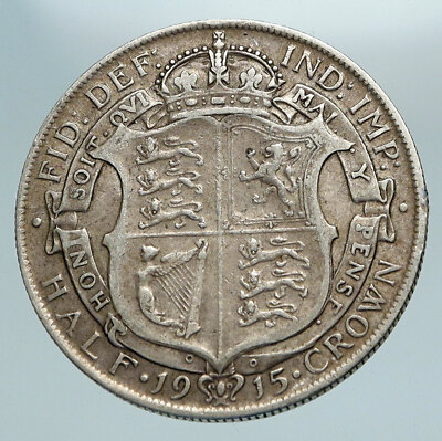 1915 Great Britain United Kingdom UK King GEORGE V Silver Half