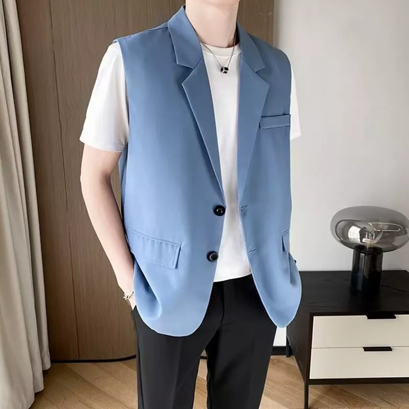 Men Suit Blazer Sleeveless Notch Lapel Dress Jacket Waistcoat