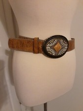 Leatherock Belt M 34 Western Style Large Rhinestone Buckle Made In USA S504