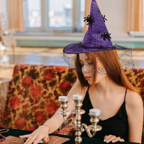 Halloween Party Witch Hat Gauze Veil Hats Festival Witch Cosplay Hat Prop - Picture 9 of 12